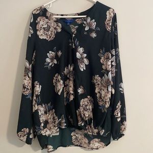 Dark green long sleeve floral top